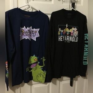 Nickelodeon Rugrats and Hey Arnold Long Sleeve Tees - Navy and Black pack of two